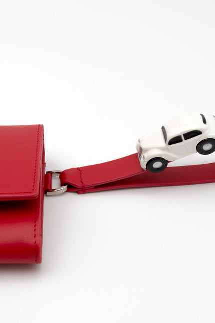 Absurde | PARKING Red Leather bifold wallet with white car