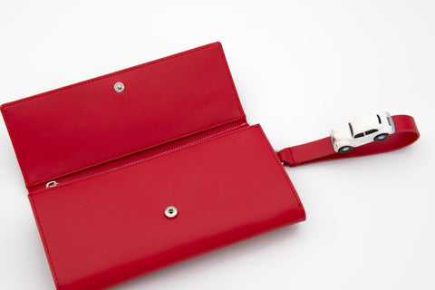 Absurde | PARKING Red Leather bifold wallet with white car