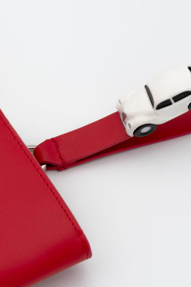 Absurde | PARKING Red Leather bifold wallet with white car