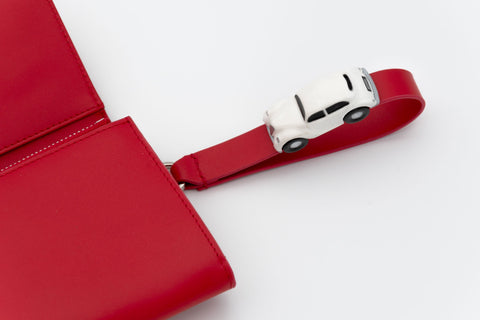 Absurde | PARKING Red Leather bifold wallet with white car