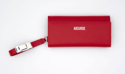 Absurde | PARKING Red Leather bifold wallet with white car