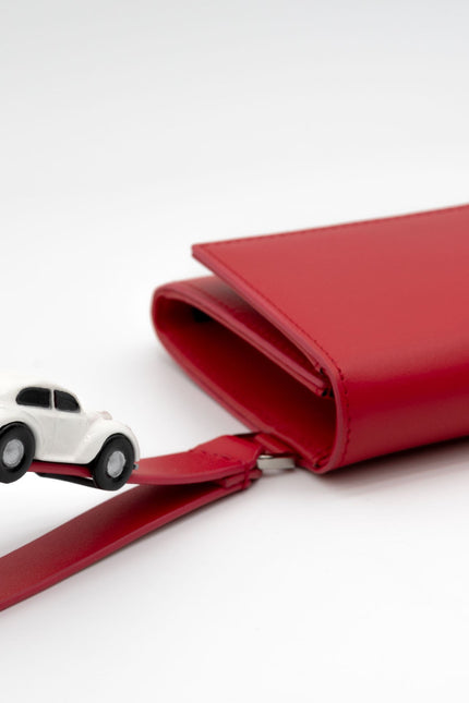Absurde | PARKING Red Leather bifold wallet with white car