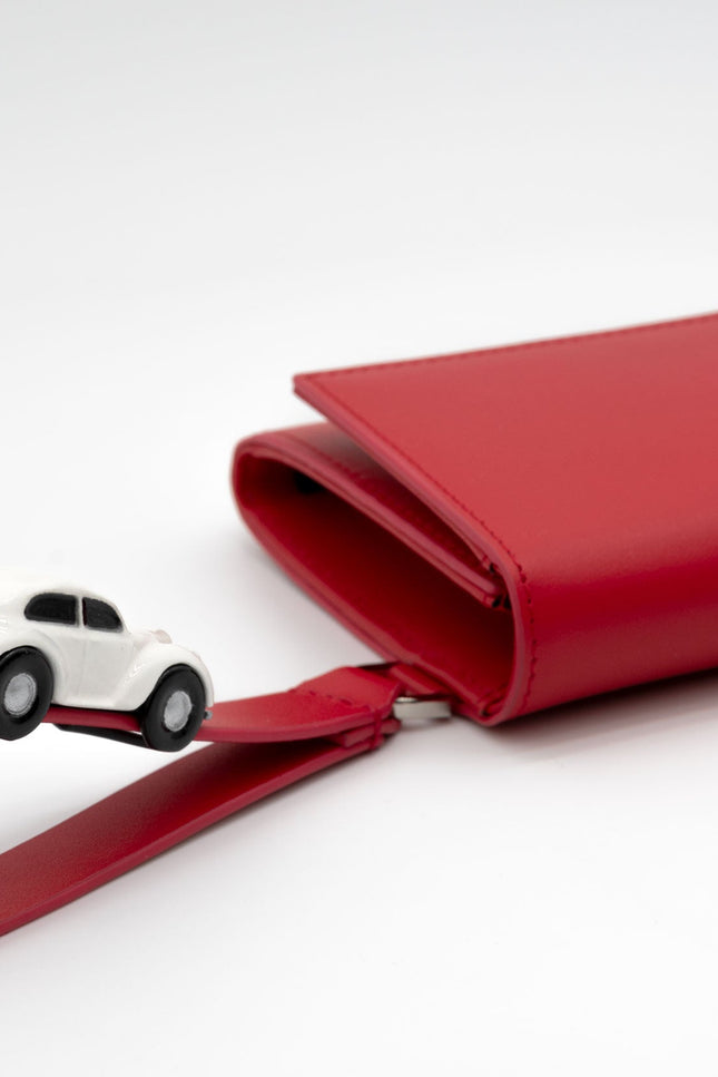 Absurde | PARKING Red Leather bifold wallet with white car