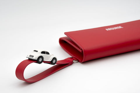 Absurde | PARKING Red Leather bifold wallet with white car