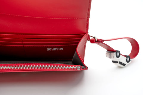 Absurde | PARKING Red Leather bifold wallet with white car