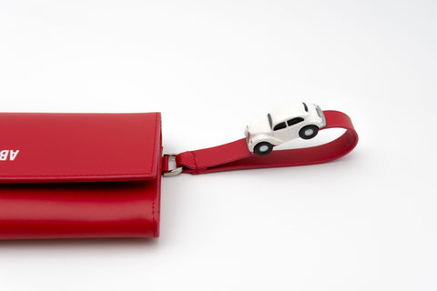 Absurde | PARKING Red Leather bifold wallet with white car