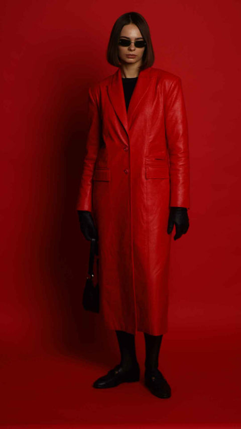 BÚDZIKO | MAROON ECO LEATHER COAT