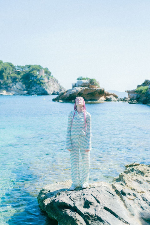 Relax baby be cool | Wide Leg Trousers with green waves