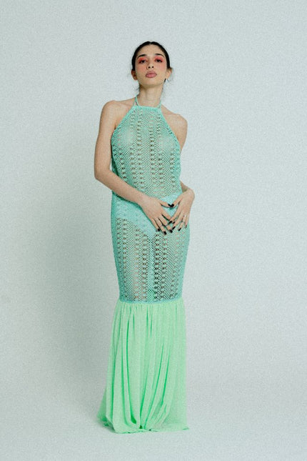 Relax baby be cool | Open Back Crochet Maxi dress green