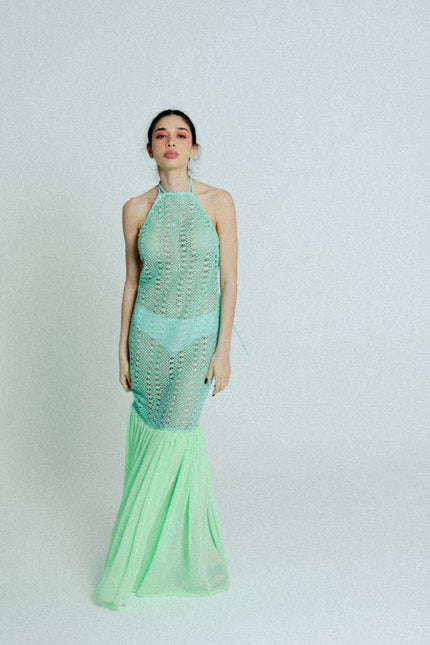 Relax baby be cool | Open Back Crochet Maxi dress green