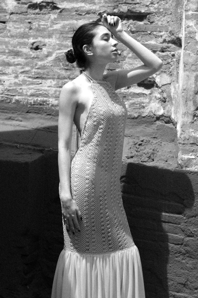 Relax baby be cool | Open Back Crochet Maxi dress green