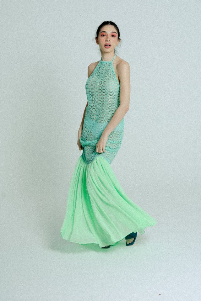 Relax baby be cool | Open Back Crochet Maxi dress green