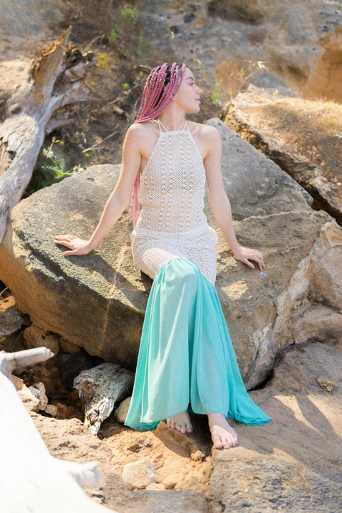 Relax baby be cool | Crochet Maxi dress sand and green