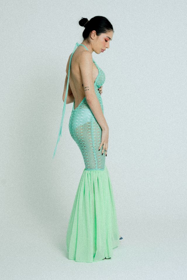 Relax baby be cool | Open Back Crochet Maxi dress green