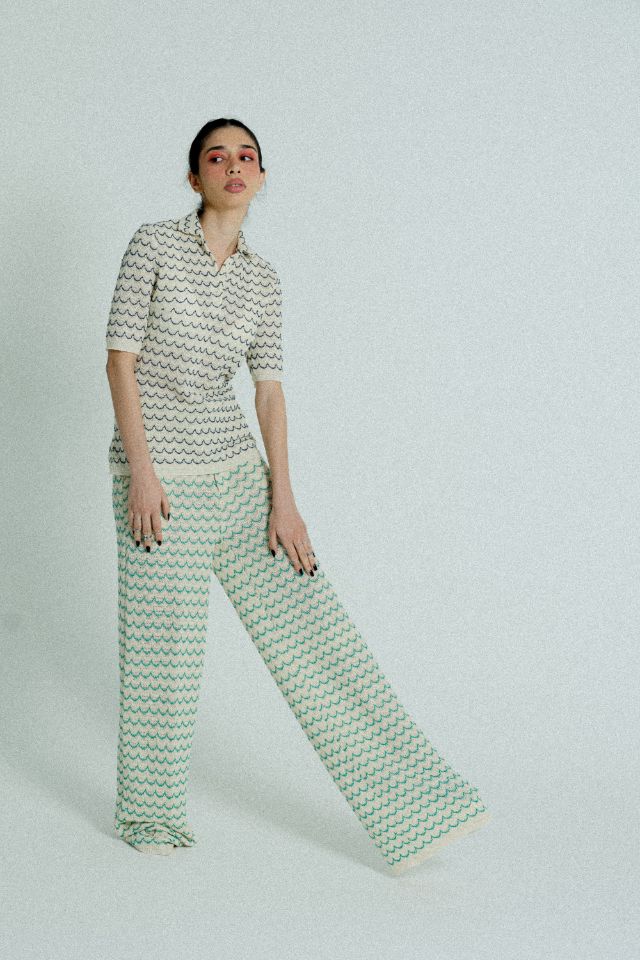 Relax baby be cool | Wide Leg Trousers with green waves