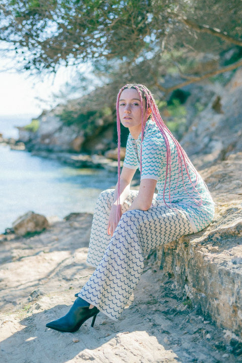 Relax baby be cool | Wide Leg Trousers with marine waves