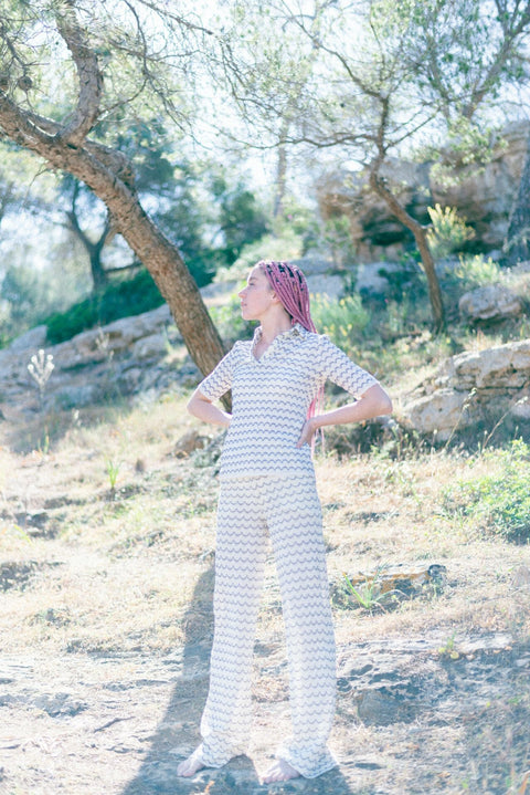 Relax baby be cool | Wide Leg Trousers with marine waves