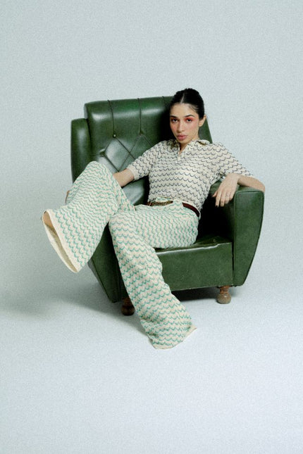 Relax baby be cool | Wide Leg Trousers with green waves