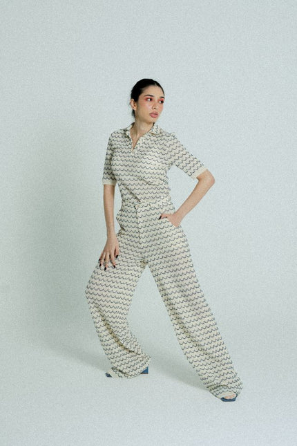 Relax baby be cool | Wide Leg Trousers with marine waves