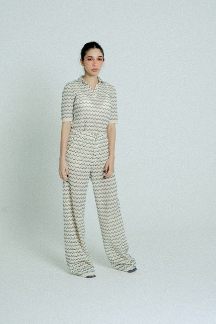 Relax baby be cool | Wide Leg Trousers with marine waves