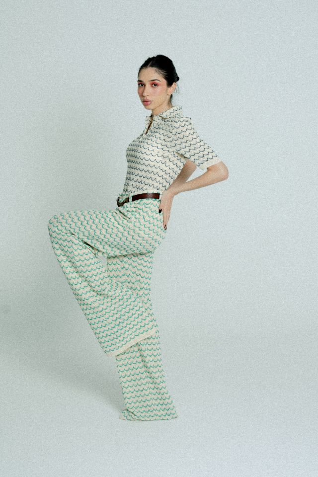 Relax baby be cool | Wide Leg Trousers with green waves
