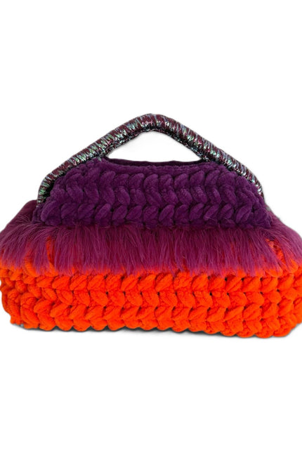 Springmoonatelier | Handmade Two-Tone Velvet Statement Bag – Purple & Orange