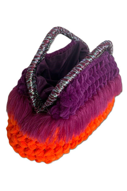 Springmoonatelier | Handmade Two-Tone Velvet Statement Bag – Purple & Orange