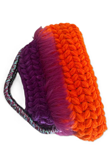 Springmoonatelier | Handmade Two-Tone Velvet Statement Bag – Purple & Orange