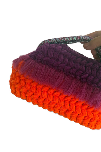 Springmoonatelier | Handmade Two-Tone Velvet Statement Bag – Purple & Orange