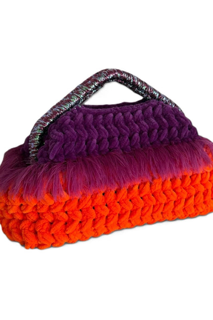 Springmoonatelier | Handmade Two-Tone Velvet Statement Bag – Purple & Orange