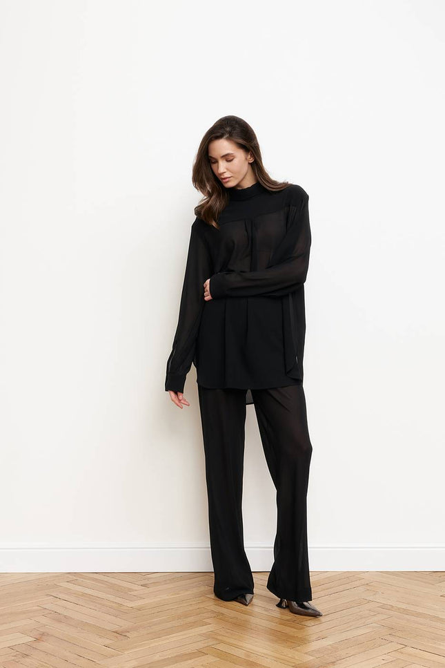 Kolosova | BLACK CHIFFON TROUSERS