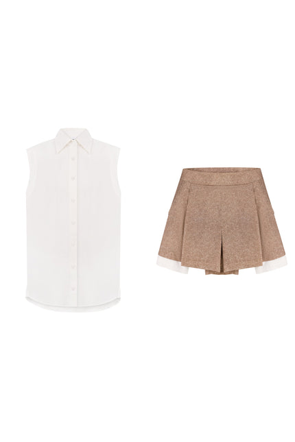 Sleeveless Cotton Shirt + Cotton Mini Shorts