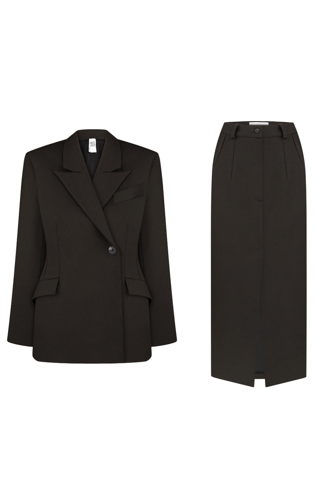 Selera | Black Tailored Blazer and Midi Skirt Suit