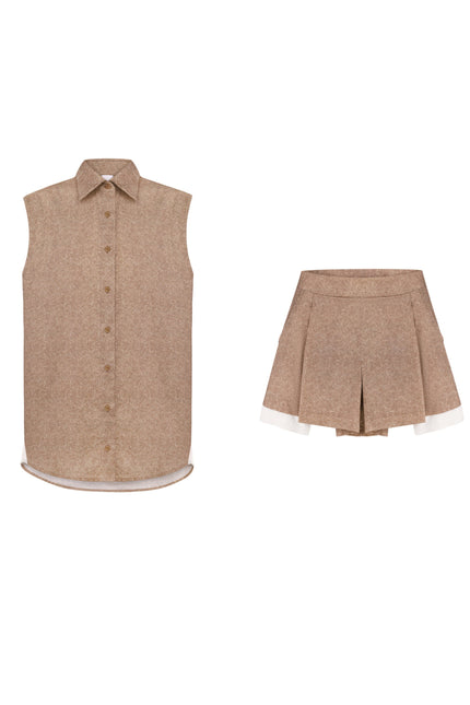 Sleeveless Cotton Shirt + Cotton Mini Shorts