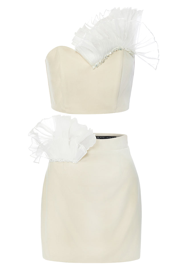 Petra Petrova | Pleated Detailed Crop Bustier And Skirt Set Rony