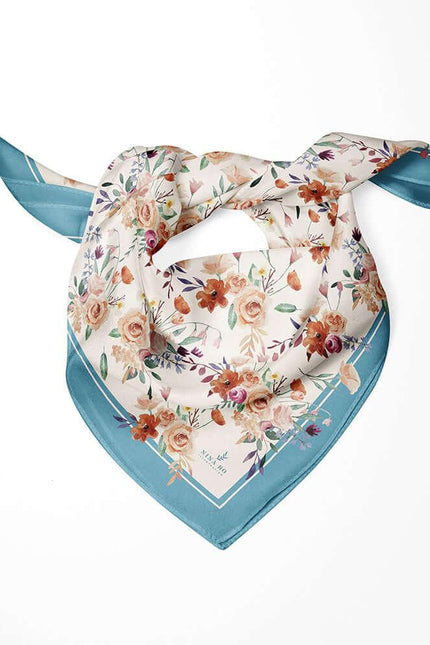 Rose Garden Double-Sided Silk Scarf - Light Blue