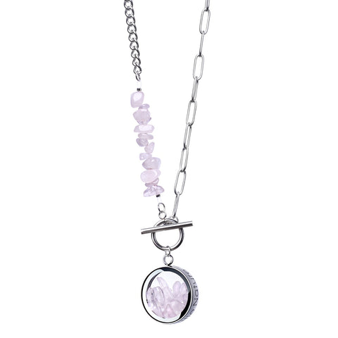 My Little Nature I Toggle Clasp Rose Quartz Necklace With Beaded Chain And Charm