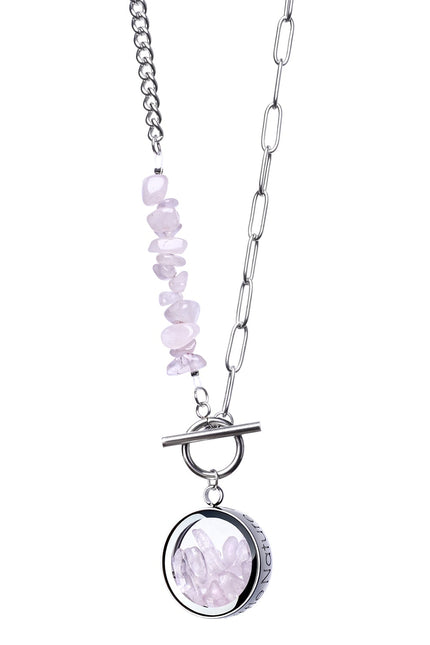 My Little Nature I Toggle Clasp Rose Quartz Necklace With Beaded Chain And Charm