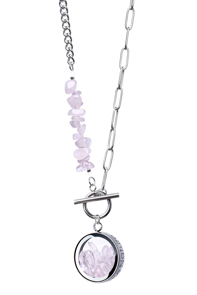 My Little Nature I Toggle Clasp Rose Quartz Necklace With Beaded Chain And Charm