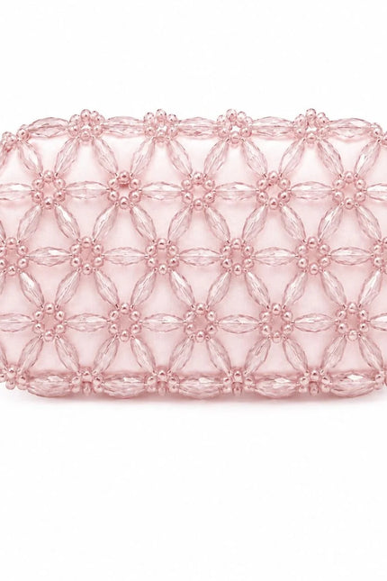 Atelier Emine Fresco Blush handcrafted crystal bag with 6 mm and 14 mm crystal beads, handle-free design, light-toned Crystal Gelato Couture evening bag.