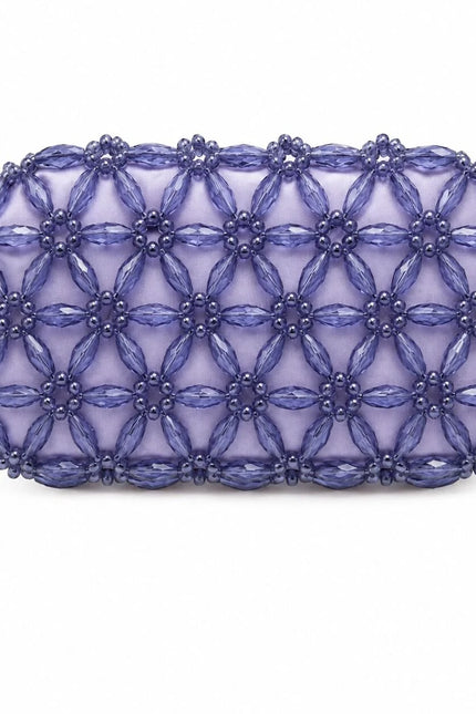 Atelier Emine Fresco Violet handcrafted crystal bag from the Crystal Gelato Couture series, featuring light-toned crystal stones and a handle-free design.