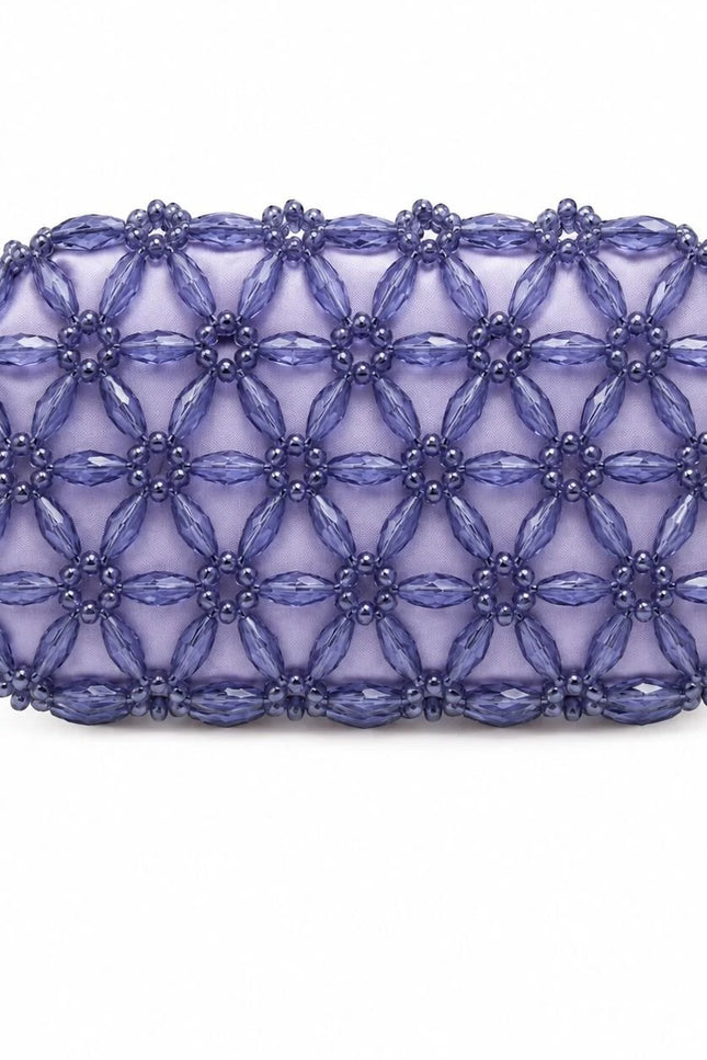 Atelier Emine Fresco Violet handcrafted crystal bag from the Crystal Gelato Couture series, featuring light-toned crystal stones and a handle-free design.