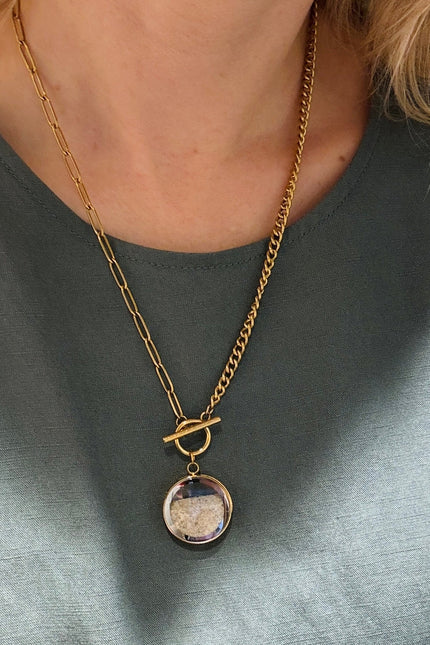 My Little Nature I Handmade Gold Plated Statement Necklace With Natural Beach Sand With Toggle Clasp