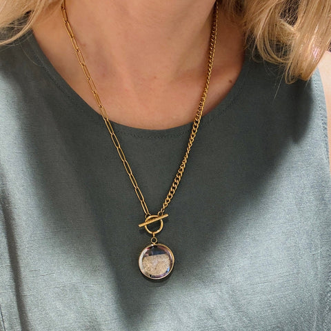 My Little Nature I Handmade Gold Plated Statement Necklace With Natural Beach Sand With Toggle Clasp