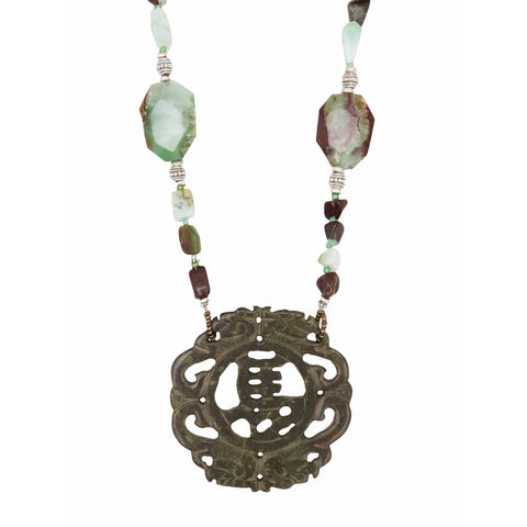 Bess Madrid I Satsuki Long Necklace In Jade & Chrysoprase