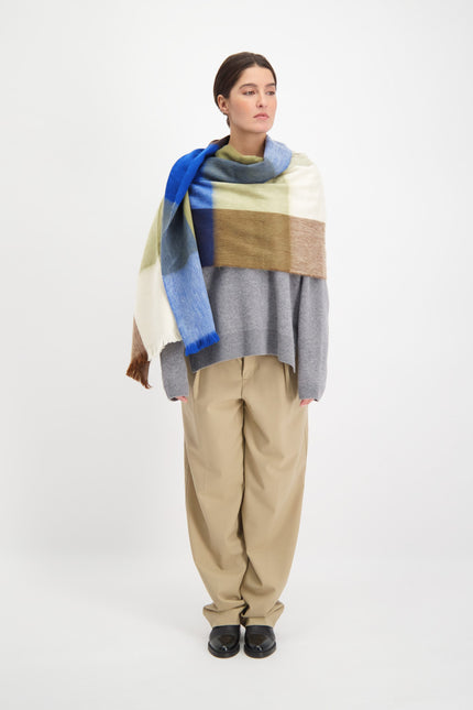 Alpaca Loca | Scarf Blocked Cobalt Blue and Naturals