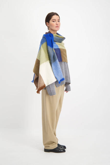 Alpaca Loca | Scarf Blocked Cobalt Blue and Naturals
