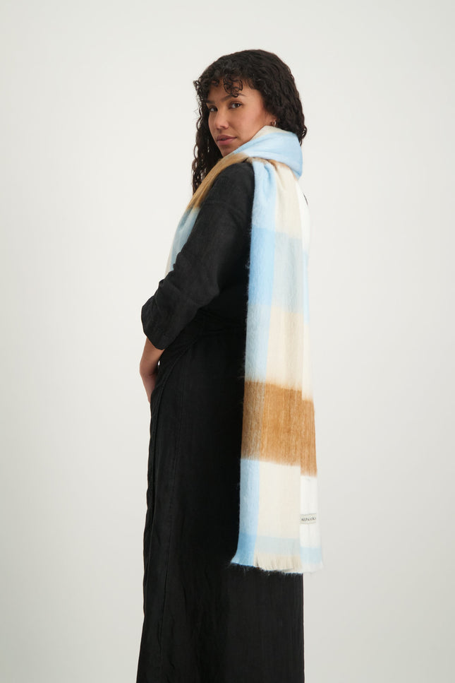 Alpaca Loca | Scarf Blocked Sky Blue and Naturals