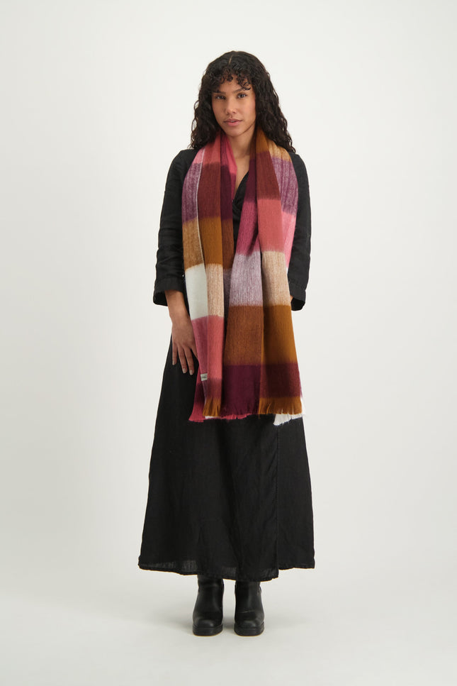 Alpaca Loca | Scarf Blocked Wine Red, Grape and Naturals
