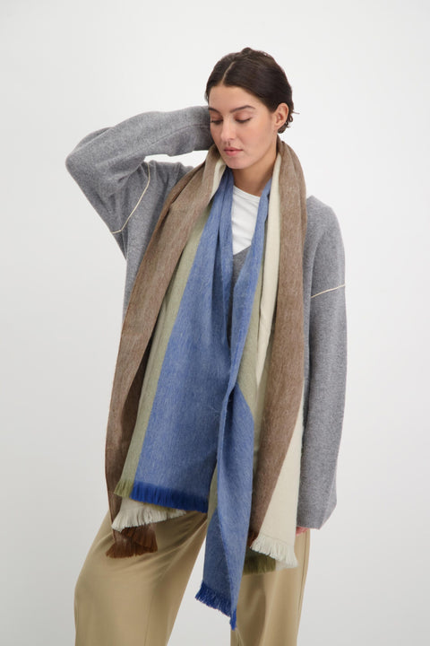 Alpaca Loca | Scarf Striped Cobalt Blue and Naturals